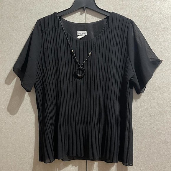 vintage black pleated top blouse - Picture 4 of 7